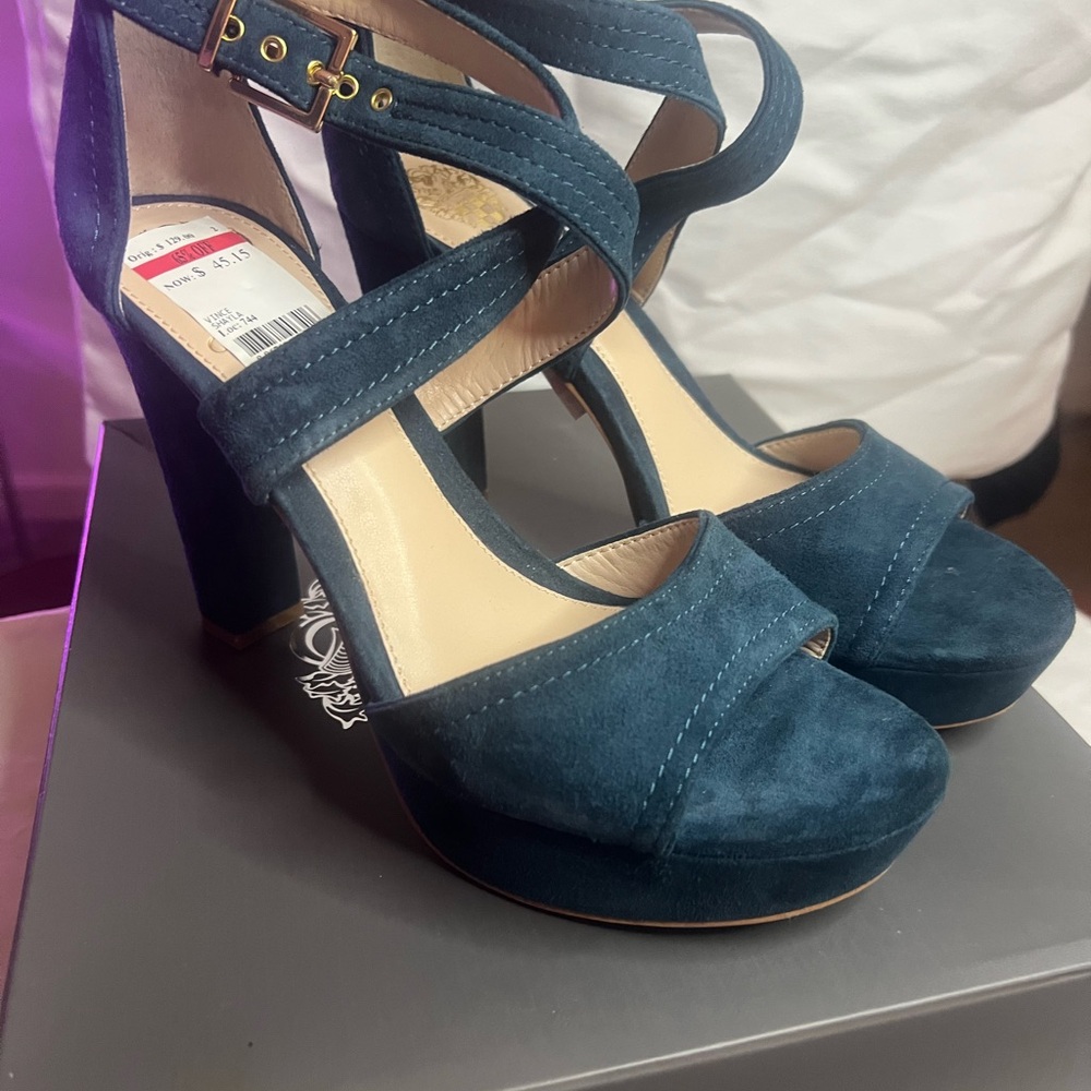 Vince Camuto Blue Suede Wedge Heels with Ankle Strap